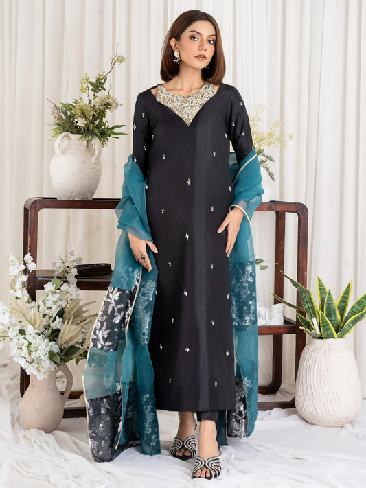 Allure By IH Luxury Pret Raw Silk Embellished Stitched 3-Piece Suit-Rita