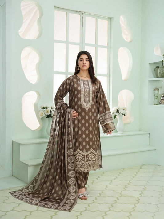 Brown Masoori Summer Lawn 3-Piece Stitched - 04