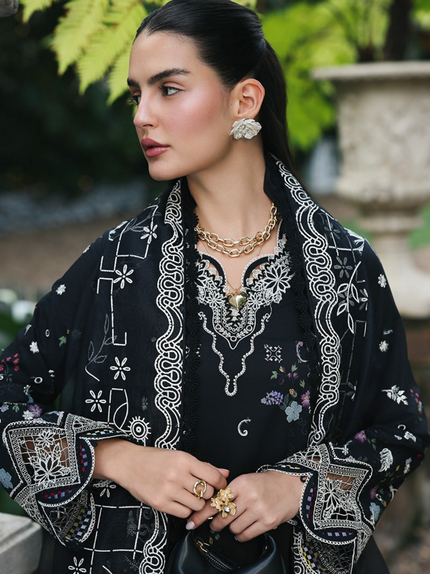 Qalamkar Qline Lawn Drop-1 Embroidered Unstitched 3-Piece Suit-RP-07-Obsidian