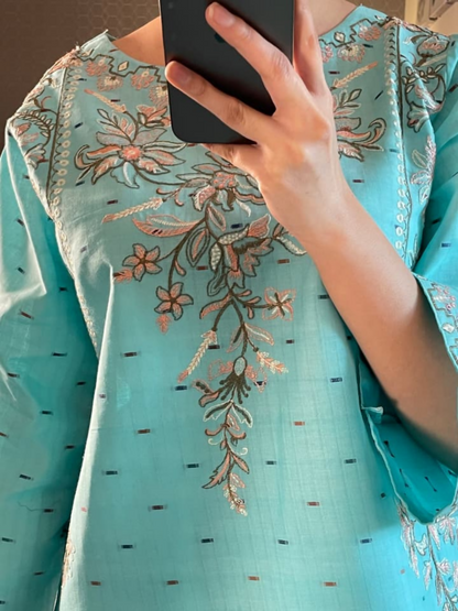 Tehzeeb Libas Cotton Embroidered Stitched 2-Piece Suit-Layla