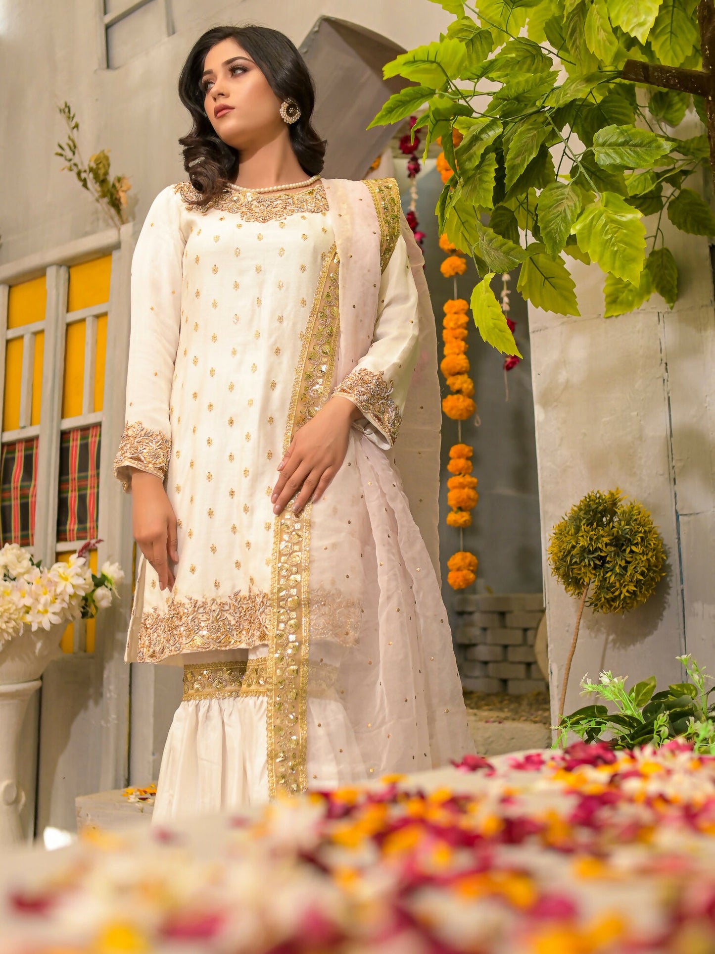 Ruby's Couture Poshak Cotton Net Embellished Gharara-Jugni