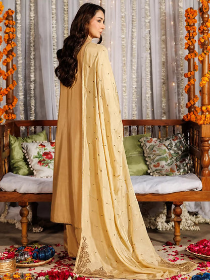 Panache Apparel Noore Eid Edit Raw Silk Embroidered Stitched Suit-Deyar