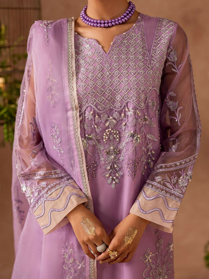 Shurooq Geet Organza Embroidered Stitched 3-Piece Suit-Ragni