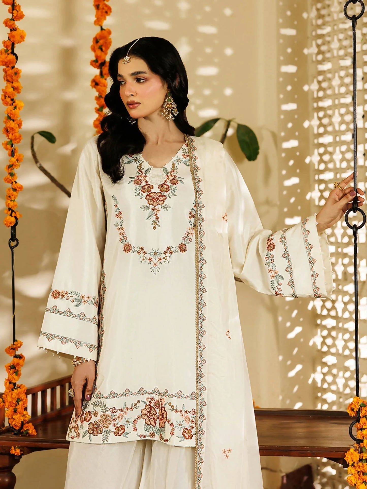 Panache Apparel Noore Eid Edit Sheesha Silk Embroidered Stitched Suit-Farasha