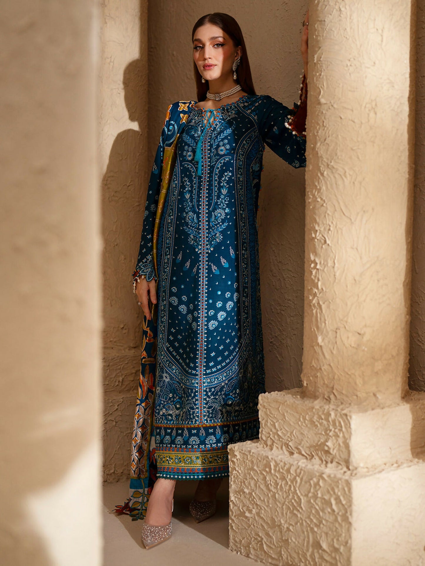 Binilyas Saqqara Kotrai Embroidered Stitched 3-Piece Suit-166-A