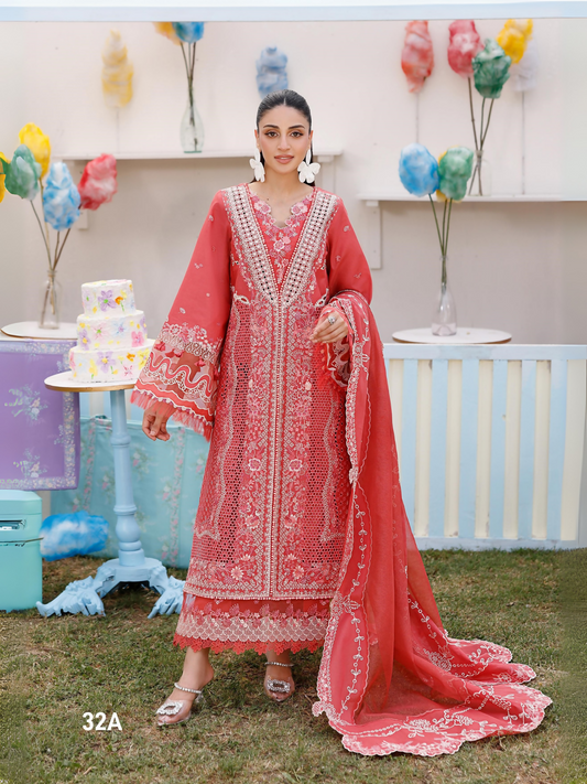 Orange Binilyas Carnival Lawn Embroidered Unstitched 3 Piece Suit-32A