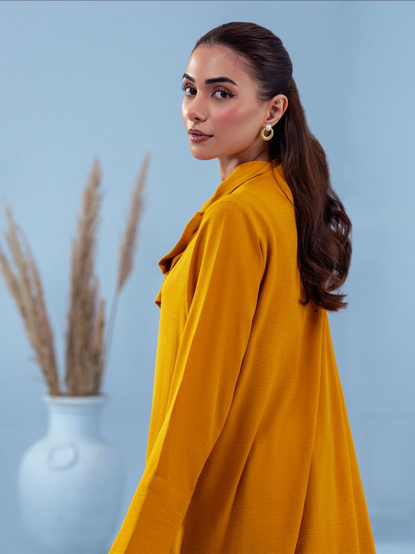 Hemstitch Georgette Stitched 2-Piece Suit-Honey Bee