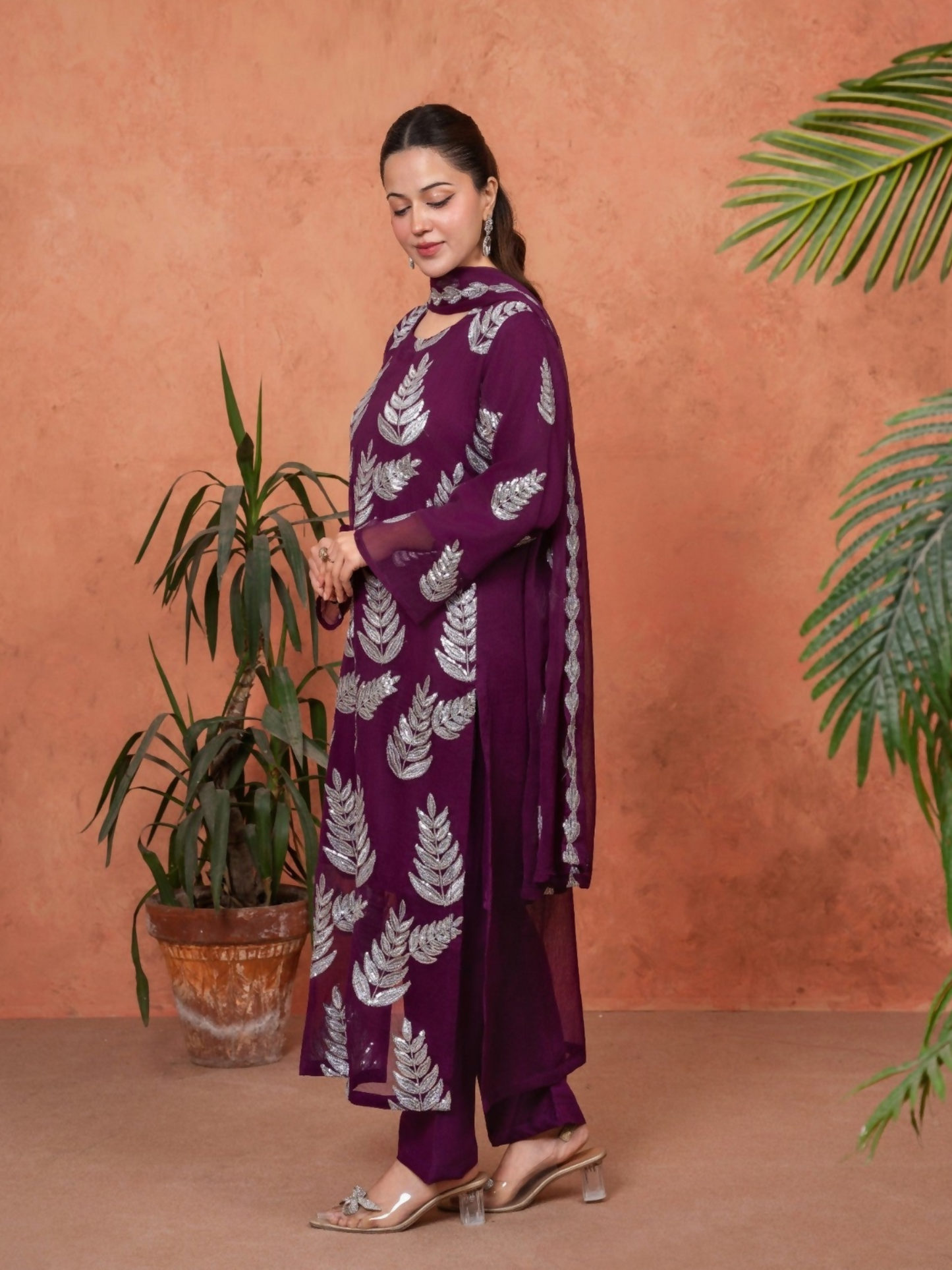 Stylish Collection Majeste Crinkle Chiffon Embroidered Stitched 3-Piece Suit-Zirwah Purple