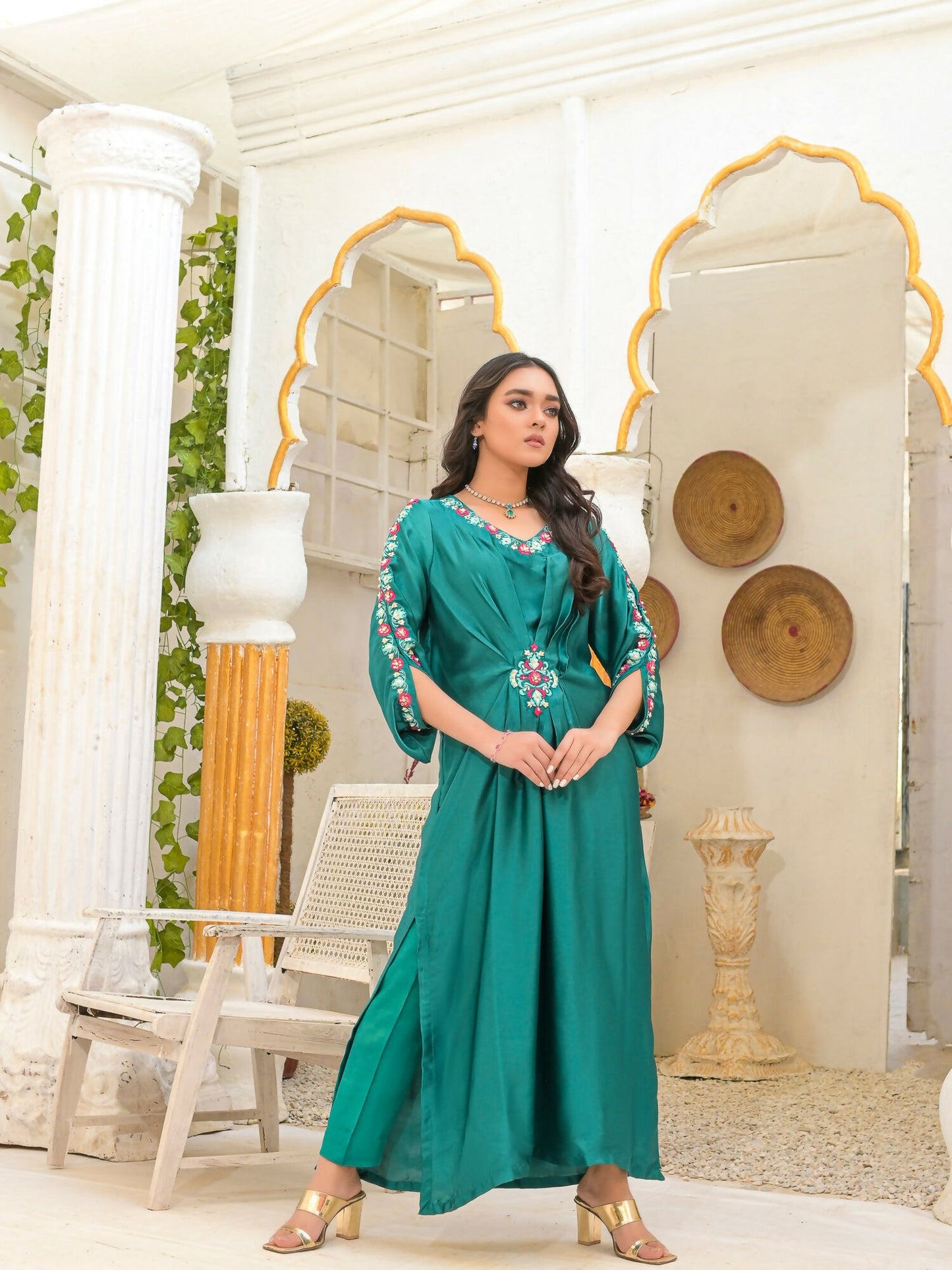 Ruby's Couture Poshak Silk Embellished Kaftan Set-Neelam