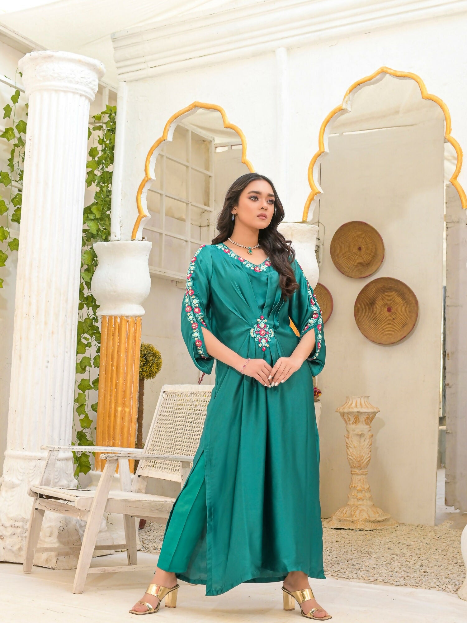 Ruby's Couture Poshak Silk Embellished Kaftan Set-Neelam