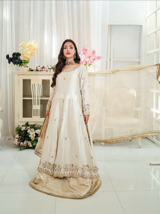 Farooq Hameed Studio Wedding Festive'25 Glass Silk Embroidered Stitched 3-Piece Suit-Ayat