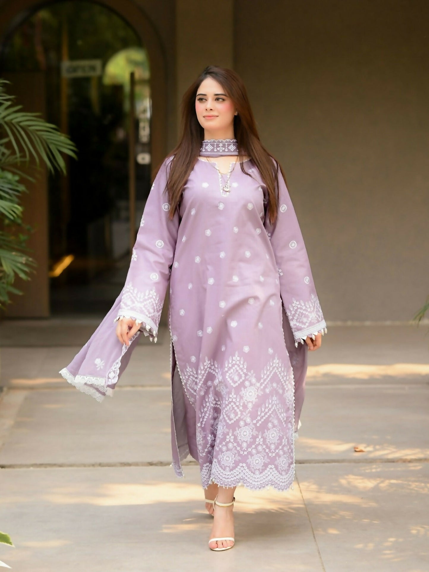 Zeephire Linen Embroidered Stitched 3-Piece Suit-Meerub
