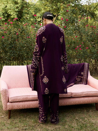 Jugnu By Hussain Rehar AW 25 - Edit I Karandi Embroidered Scarf-Lila