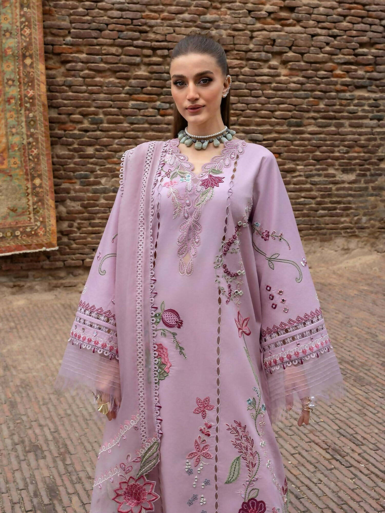 Crimson Tasawar Lawn Embroidered Unstitched 3-Piece Suit-Mirror Garden-D3B