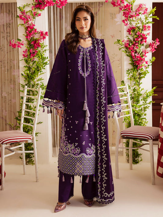 Mahnur Nova Khadar stitched 3-piece suit with embroidered khaddar shirt, embroidered wool shawl, and plain trouser.