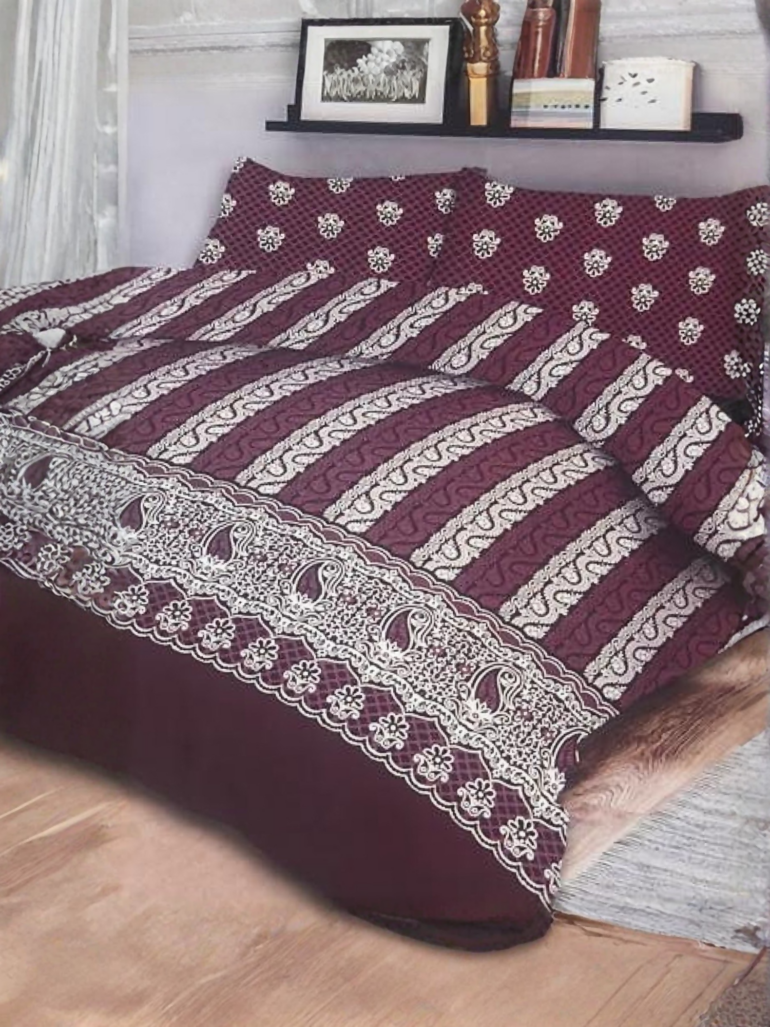 Diamond Dynasty Printed 3-Piece King Bedsheet Set-115