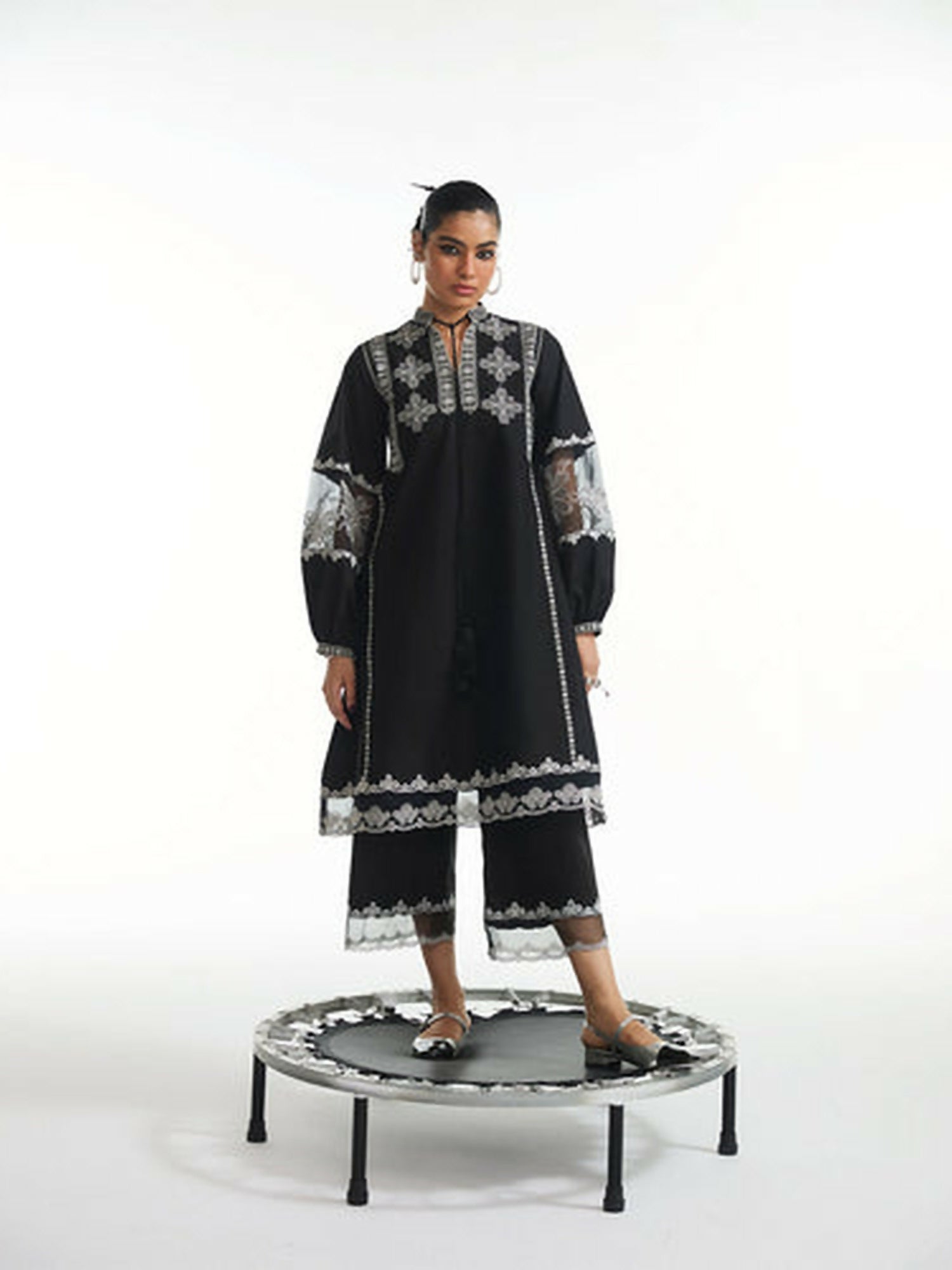 Black Jugnu Lahore Luxury Cotton Embroidered Stitched 2-Piece Suit-Yuri
