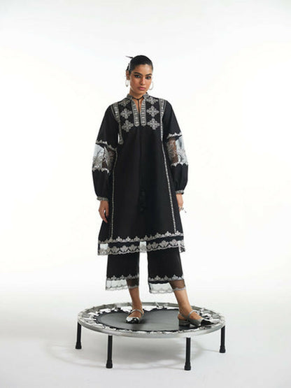 Black Jugnu Lahore Luxury Cotton Embroidered Stitched 2-Piece Suit-Yuri