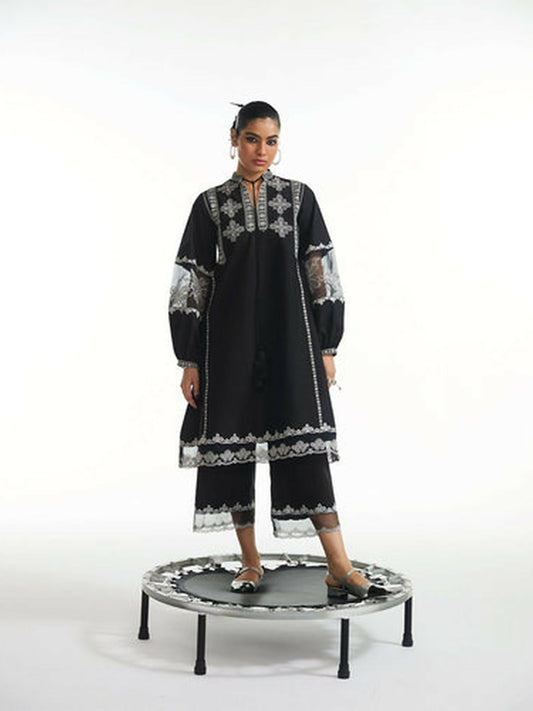 Black Jugnu Lahore Luxury Cotton Embroidered Stitched 2-Piece Suit-Yuri