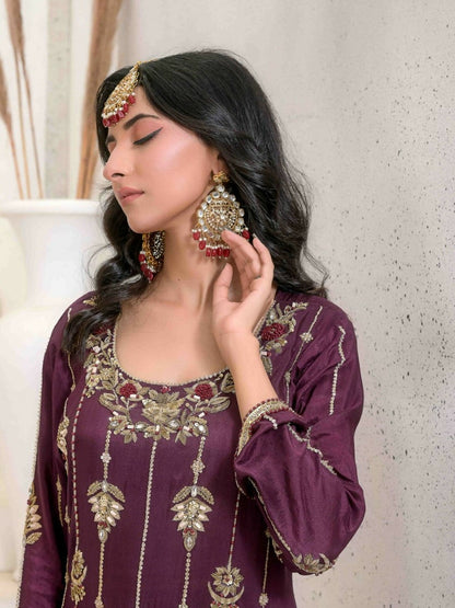 Ruby's Couture Ashiyana Pure Silk Embellished Stitched 3-Piece Suit-Parizaad