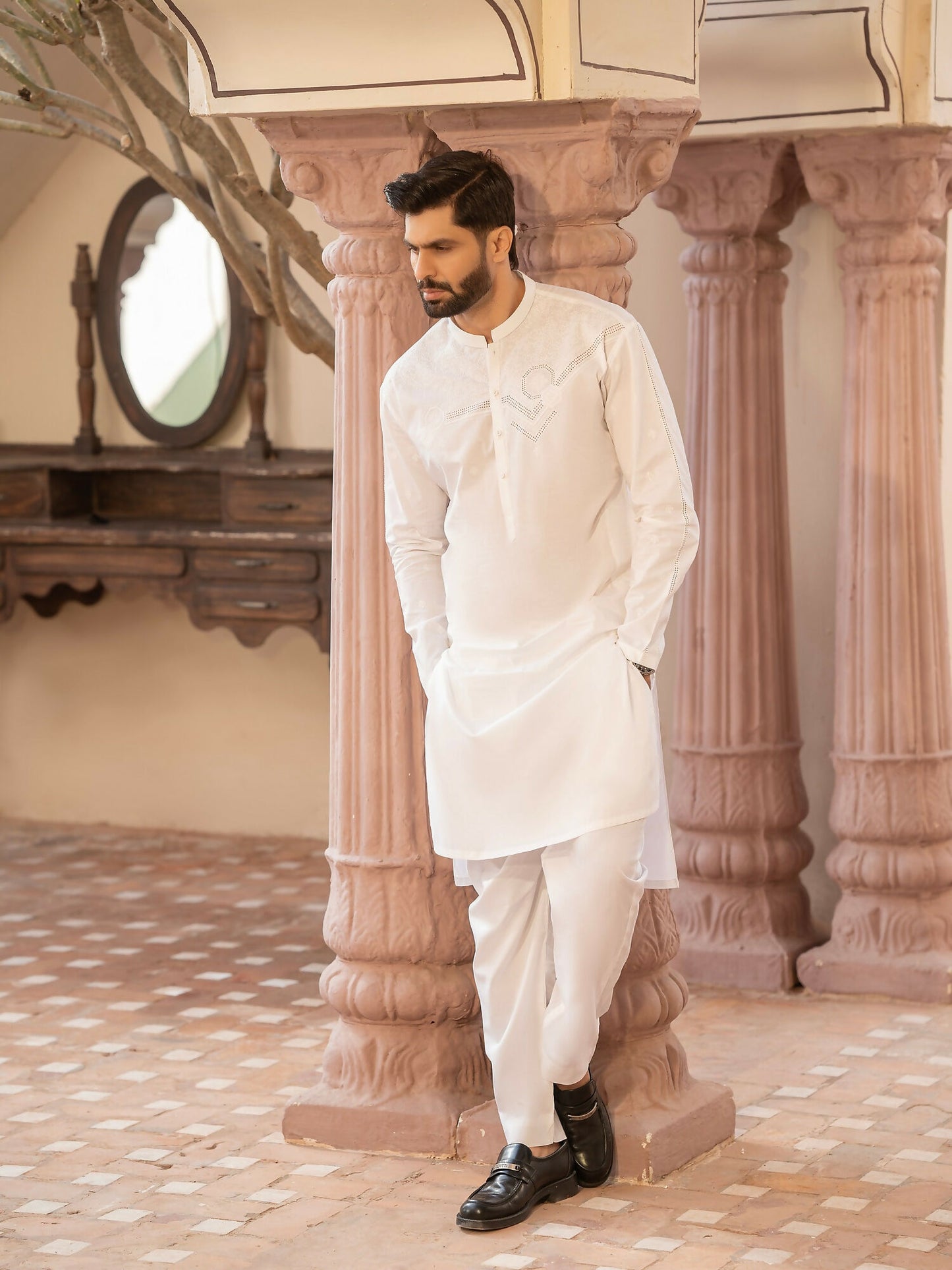 Fabrich Men Embroidered Cotton Unstitched Shalwar Kameez-GTS-MCE-036