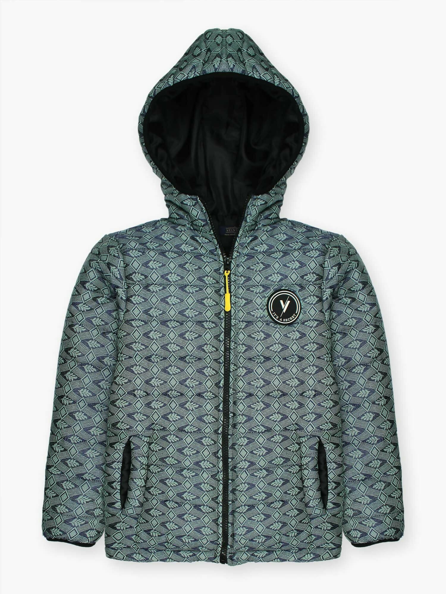 Blue Velvour Printed Puffer Jacket-VJ52-D