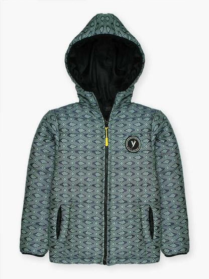 Blue Velvour Printed Puffer Jacket-VJ52-D