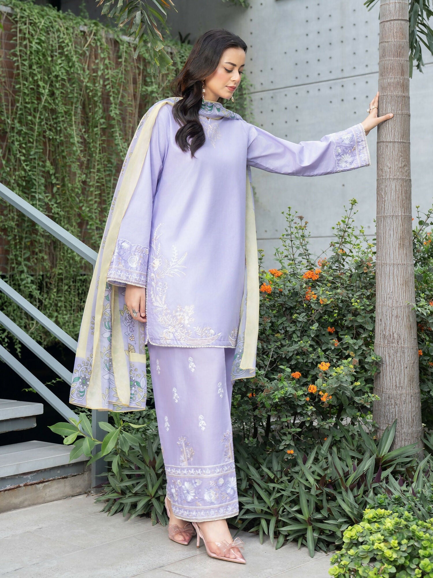 Panache Apparel Solid Story Cotton Lawn Embroidered Stitched Suit-Solene