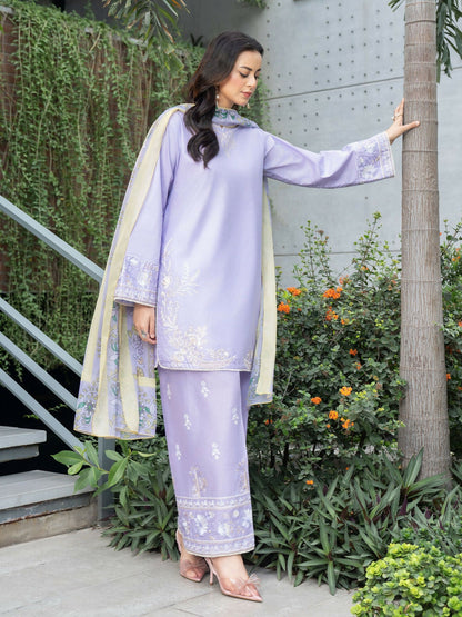 Panache Apparel Solid Story Cotton Lawn Embroidered Stitched Suit-Solene