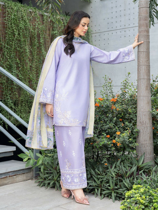 Panache Apparel Solid Story Cotton Lawn Embroidered Stitched Suit-Solene