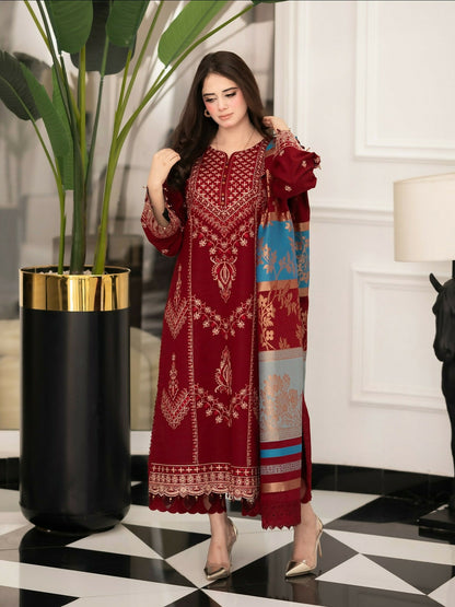 Zeephire Dhanak Embroidered Stitched 3-Piece Suit-Horiya