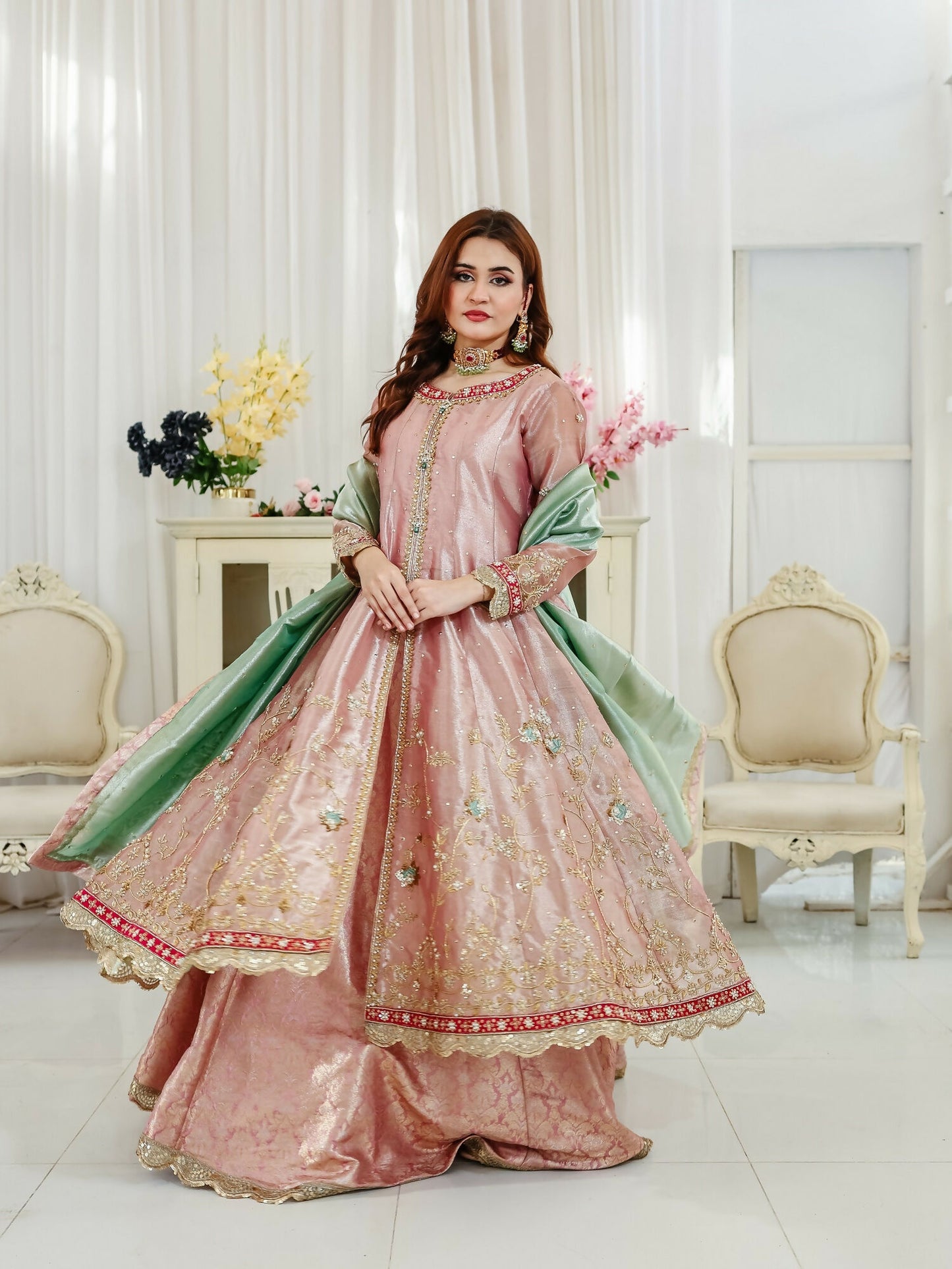 Farooq Hameed Studio Wedding Festive'25 Laama Tissue Net Embroidered Stitched 3-Piece Suit-Ashal