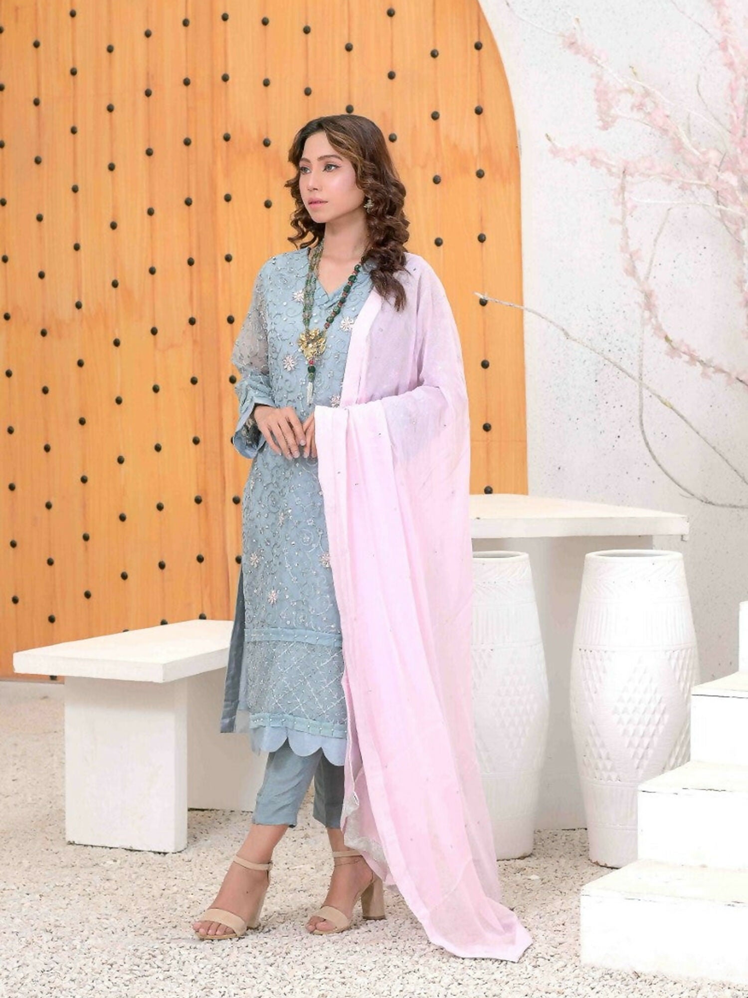 Ruby's Couture Ashiyana Organza Embroidered Stitched 3-Piece Suit-Shazmeen