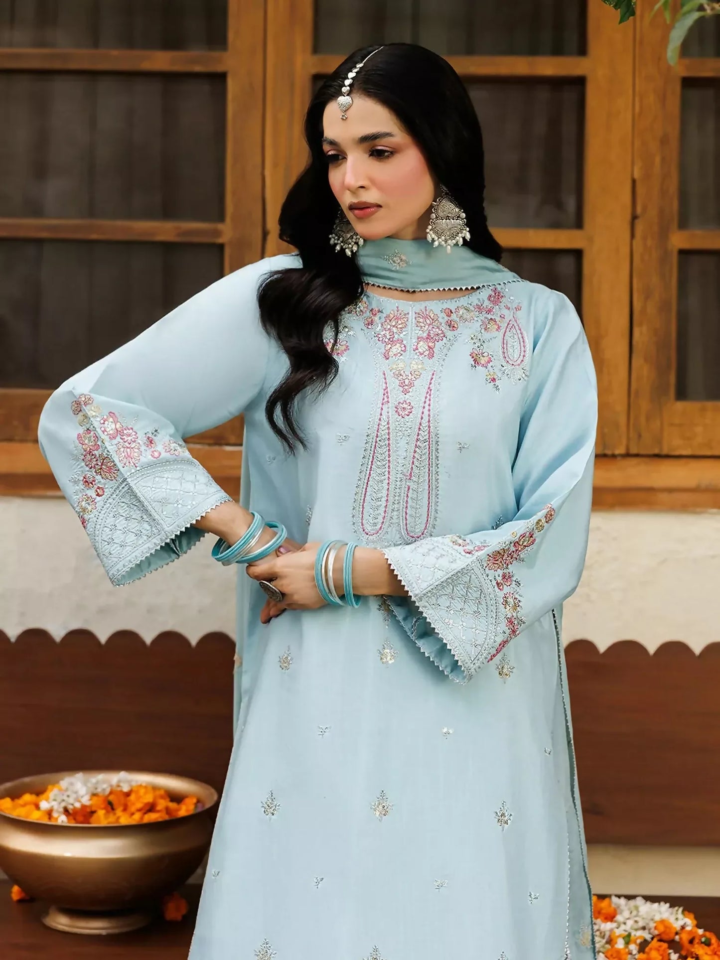 Panache Apparel Noore Eid Edit Elvish Raw Silk Embroidered Stitched Suit-Jahanaraa