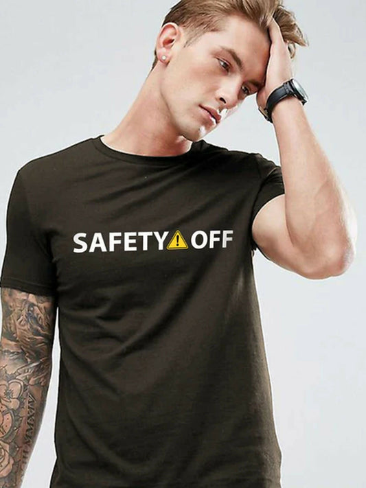 Brown Jupiter Printed Safety Off Graphic Tee-Shirt-14473