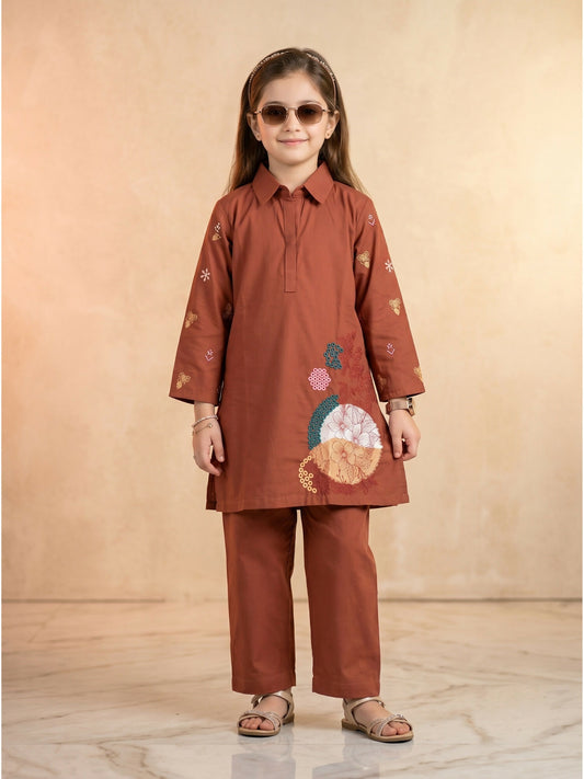 Velvour Girls Cotton Embroidered Co-Ord Set-VG216-B