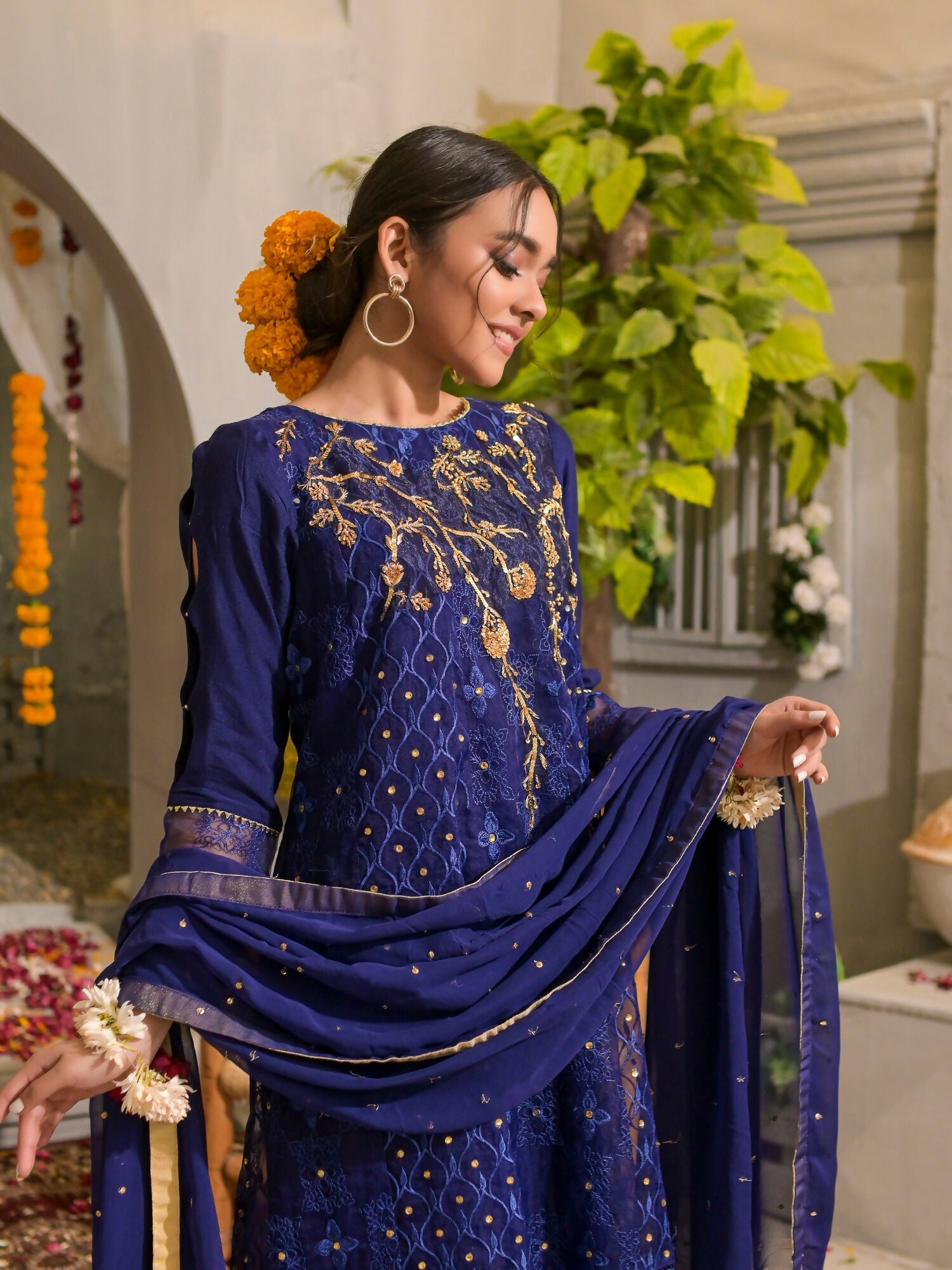 Ruby's Couture Poshak Organza Embellished Stitched 3-Piece Suit-Roshanara