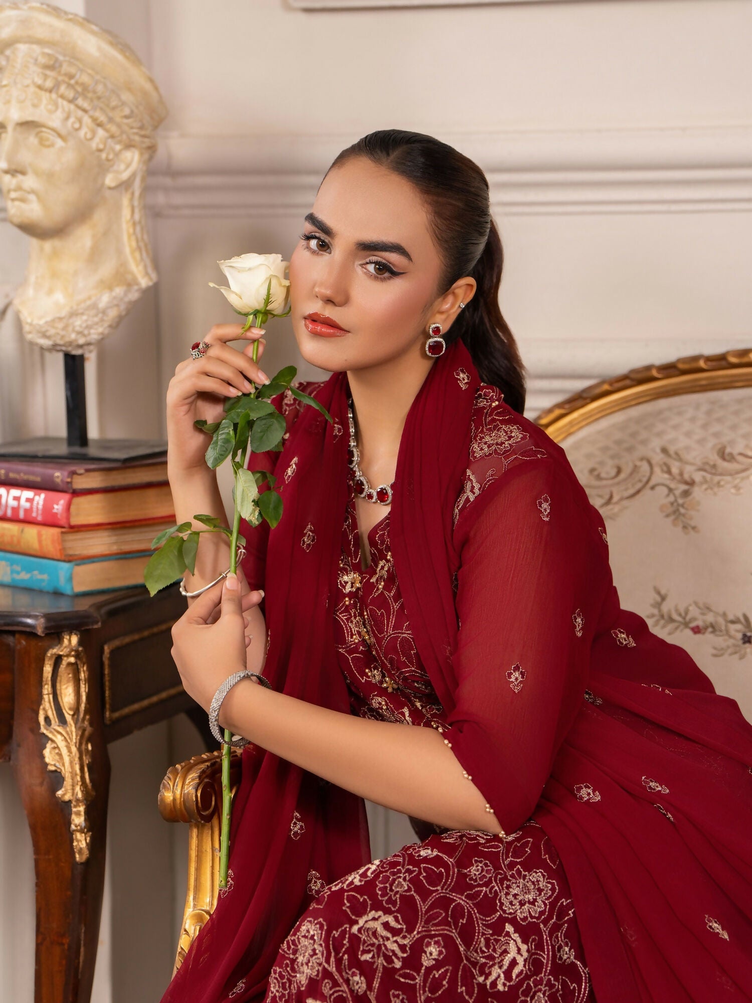 Hemstitch Chiffon Embroidered Stitched 3-Piece Suit-Melina