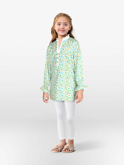 Off-White and Multi Polka Dots Velvour Girls Printed Stitched Kurti Tunic-VG117