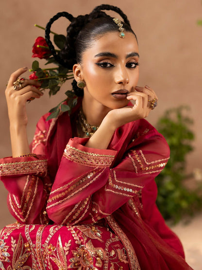 Shurooq Geet Organza Embroidered Stitched 3-Piece Suit-Shaan