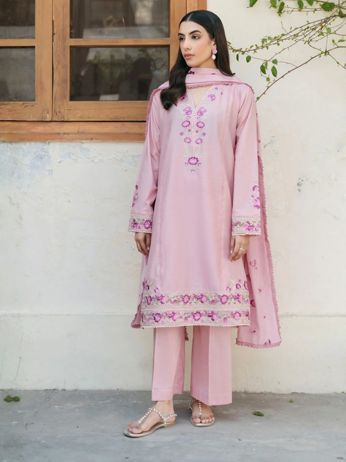 Mannat Clothing Lawn Embroidered Stitched Suit-Ballet