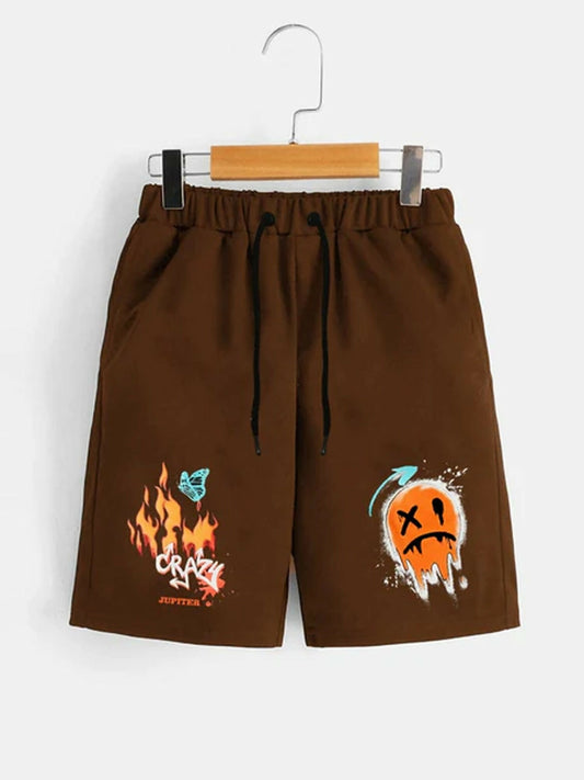 Jupiter Printed Fire Emoji Graphic Terry Shorts-13410
