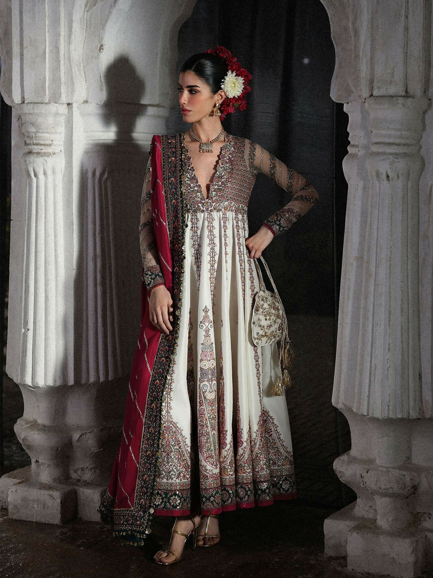 Hussain Rehar Festive Unstitched'26 Korean Raw Silk Embroidered 3-Piece Suit-Madhu Bala
