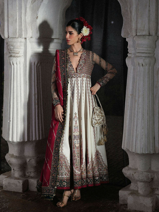 Hussain Rehar Festive Unstitched'26 Korean Raw Silk Embroidered 3-Piece Suit-Madhu Bala