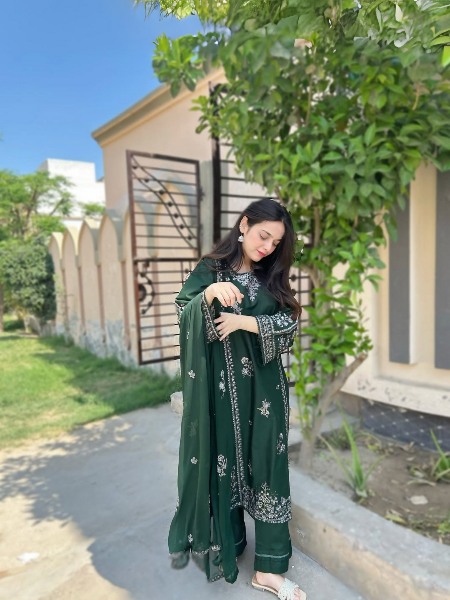 Tehzeeb Libas Linen Embroidered Stitched 3-Piece Suit-GRACE