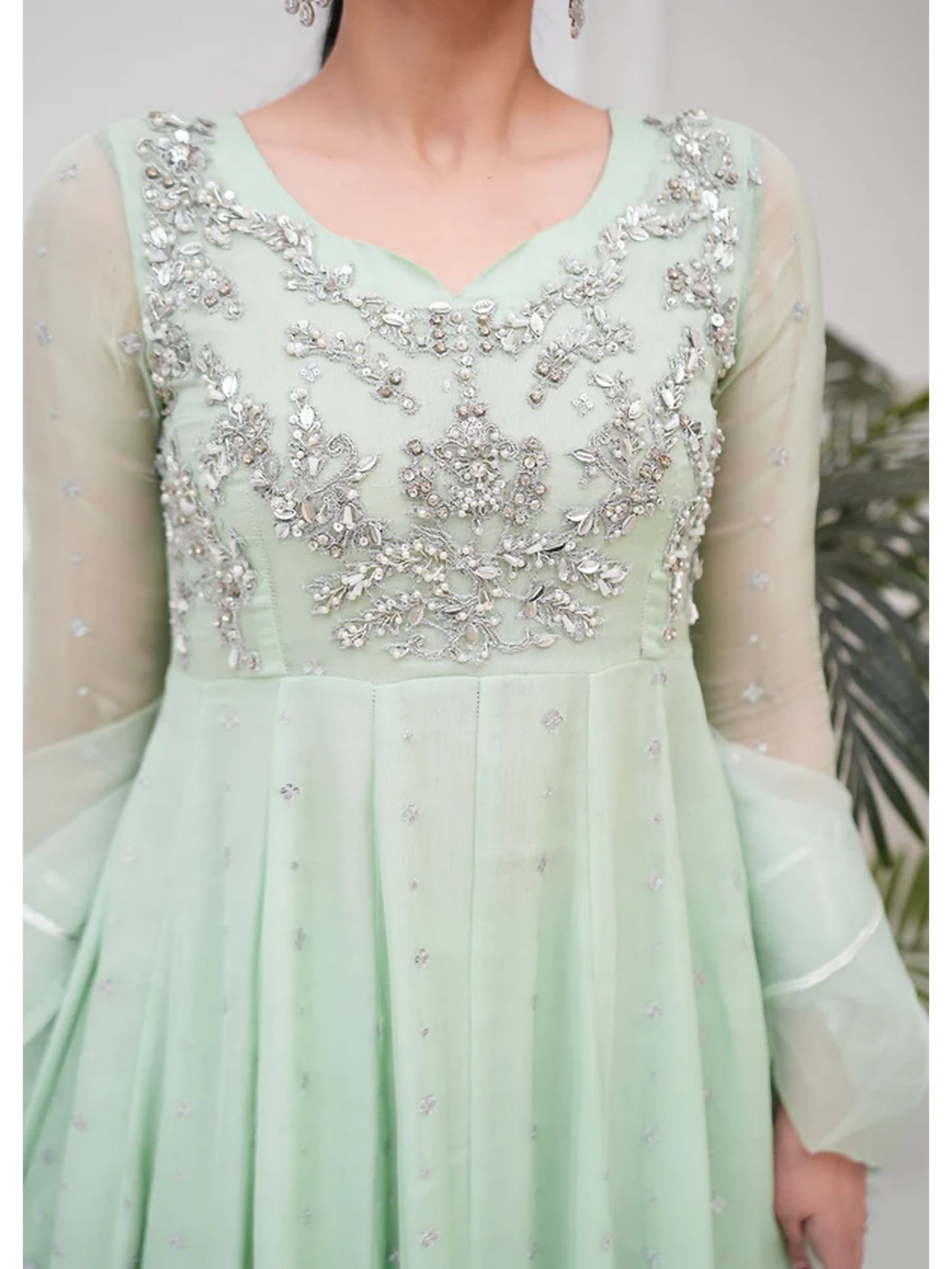 Allure By IH Lehr Chiffon Embroidered Lehenga-Matcha