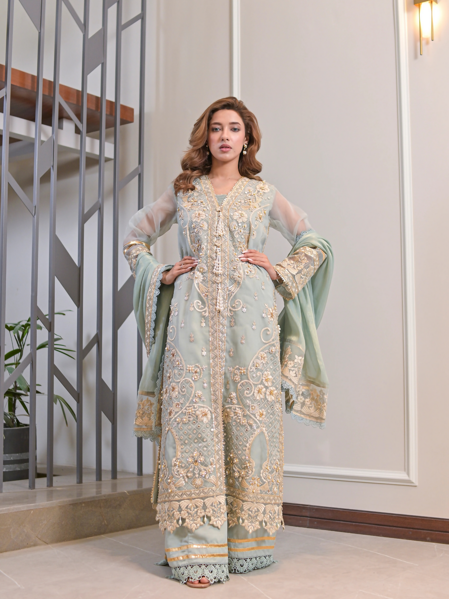Farooq Hameed Studio Eid Collection'24 Organza Embroidered Stitched 3-Piece Suit-Mahira