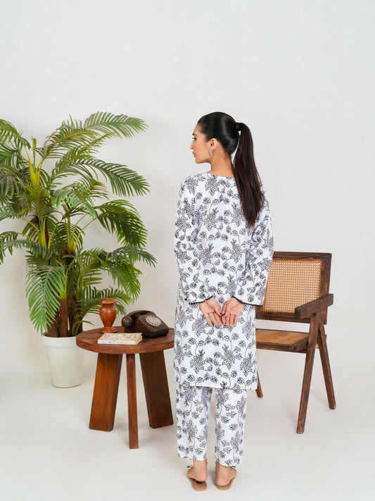 Stylish Collection Enchant Pret Linen Printed Co-Ord Set-Gulaab White