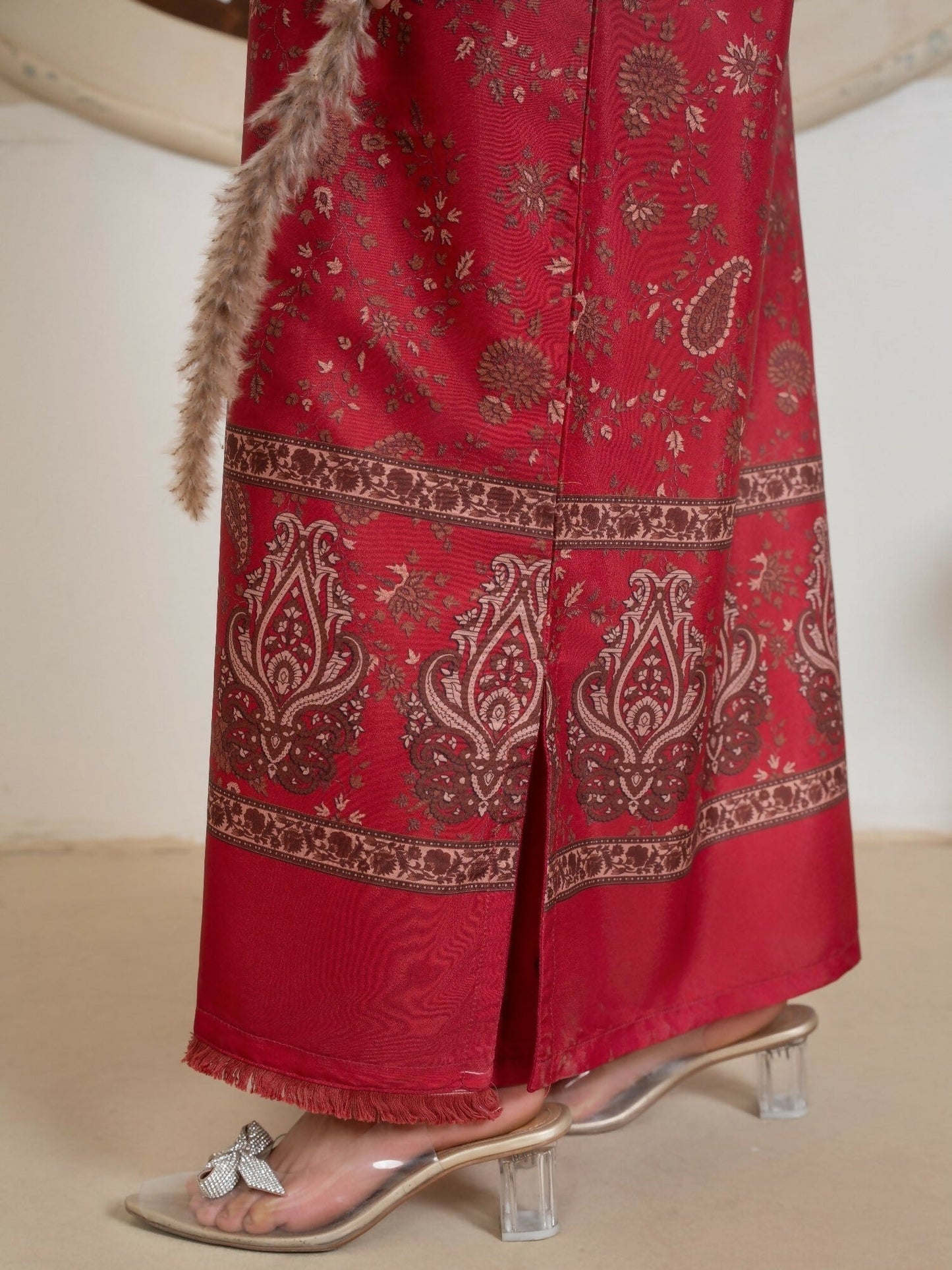 Stylish Collection Amaya Pret Silk Grip Printed Stitched 2-Piece Suit-Morni Maroon
