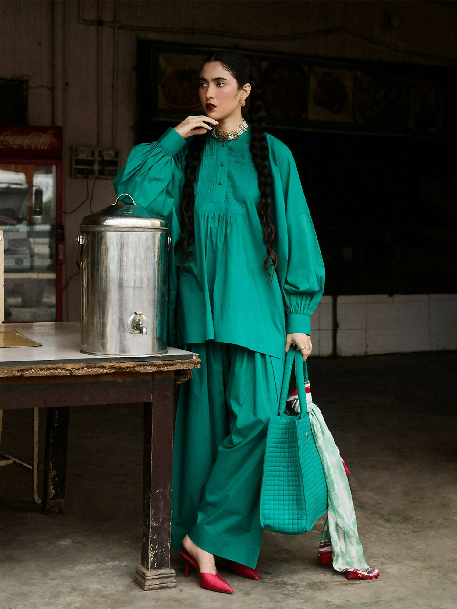 Jugnu by Hussain Rehar Cotton Embroidered Stitched 3-Piece Suit-Jade